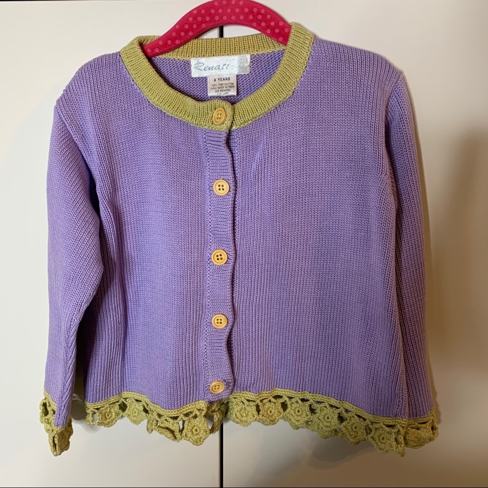 Girl’s Renattoni Crochet Trim Cardigan Sweater